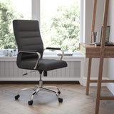 English Elm Commercial Grade High Back LeatherSoft Executive Swivel Office Chair with Chrome Frame and Arms