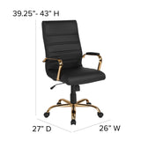 English Elm Commercial Grade High Back LeatherSoft Executive Swivel Office Chair with Gold Frame and Arms