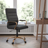 Commercial Grade High Back LeatherSoft Executive Swivel Office Chair with Gold Frame and Arms