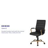 English Elm Commercial Grade High Back LeatherSoft Executive Swivel Office Chair with Gold Frame and Arms