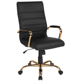 English Elm Commercial Grade High Back LeatherSoft Executive Swivel Office Chair with Gold Frame and Arms