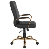 English Elm Commercial Grade High Back LeatherSoft Executive Swivel Office Chair with Gold Frame and Arms