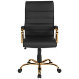 English Elm Commercial Grade High Back LeatherSoft Executive Swivel Office Chair with Gold Frame and Arms