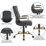 English Elm Commercial Grade High Back LeatherSoft Executive Swivel Office Chair with Gold Frame and Arms