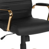 English Elm Commercial Grade High Back LeatherSoft Executive Swivel Office Chair with Gold Frame and Arms