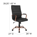 English Elm Commercial Grade High Back LeatherSoft Executive Swivel Office Chair with Rose Gold Frame and Arms