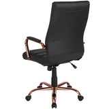 English Elm Commercial Grade High Back LeatherSoft Executive Swivel Office Chair with Rose Gold Frame and Arms