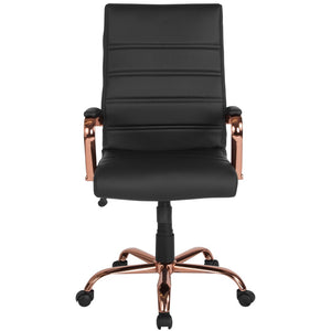 English Elm Commercial Grade High Back LeatherSoft Executive Swivel Office Chair with Rose Gold Frame and Arms