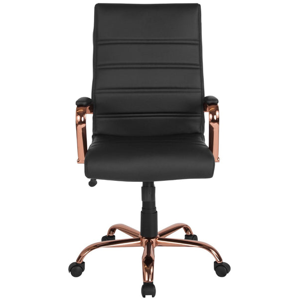 English Elm Commercial Grade High Back LeatherSoft Executive Swivel Office Chair with Rose Gold Frame and Arms