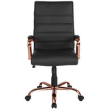 English Elm Commercial Grade High Back LeatherSoft Executive Swivel Office Chair with Rose Gold Frame and Arms