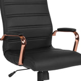 English Elm Commercial Grade High Back LeatherSoft Executive Swivel Office Chair with Rose Gold Frame and Arms