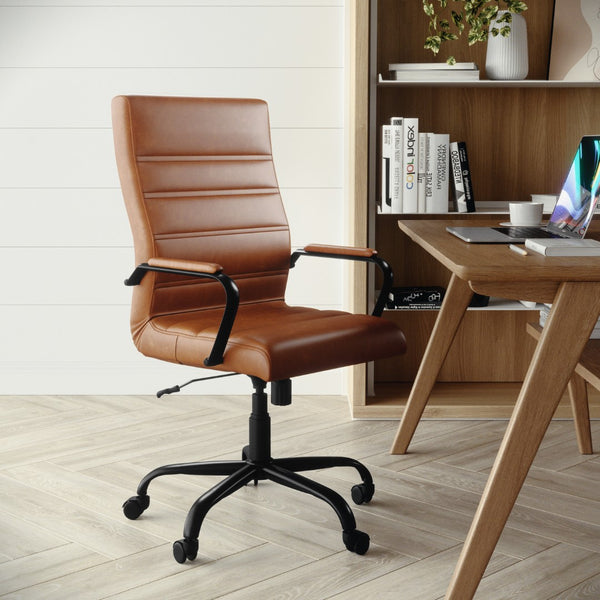 English Elm Commercial Grade High Back LeatherSoft Executive Swivel Office Chair with Black Frame and Arms