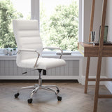 English Elm Commercial Grade High Back LeatherSoft Executive Swivel Office Chair with Chrome Frame and Arms