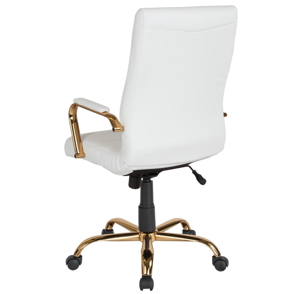 English Elm Commercial Grade High Back LeatherSoft Executive Swivel Office Chair with Gold Frame and Arms