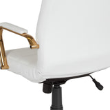 English Elm Commercial Grade High Back LeatherSoft Executive Swivel Office Chair with Gold Frame and Arms