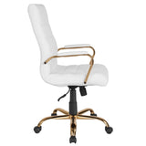 English Elm Commercial Grade High Back LeatherSoft Executive Swivel Office Chair with Gold Frame and Arms