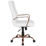 English Elm Commercial Grade High Back LeatherSoft Executive Swivel Office Chair with Rose Gold Frame and Arms