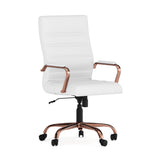 English Elm Commercial Grade High Back LeatherSoft Executive Swivel Office Chair with Rose Gold Frame and Arms