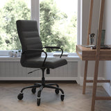 Commercial Grade High Back LeatherSoft Executive Swivel Office Chair with Frame, Arms, and Transparent Roller Wheels