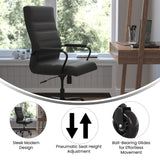 English Elm Commercial Grade High Back LeatherSoft Executive Swivel Office Chair with Frame, Arms, and Transparent Roller Wheels