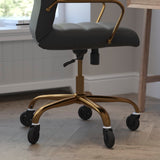 English Elm Commercial Grade High Back LeatherSoft Executive Swivel Office Chair with Gold Frame, Arms, and Transparent Roller Wheels