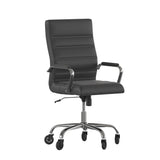 English Elm Commercial Grade High Back LeatherSoft Executive Swivel Office Chair with Chrome Frame, Arms, and Transparent Roller Wheels