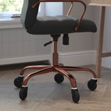 English Elm Commercial Grade High Back LeatherSoft Executive Swivel Office Chair with Rose Gold Frame, Arms, and Transparent Roller Wheels