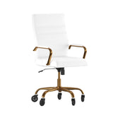 English Elm Commercial Grade High Back LeatherSoft Executive Swivel Office Chair with Gold Frame, Arms, and Transparent Roller Wheels