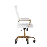 English Elm Commercial Grade High Back LeatherSoft Executive Swivel Office Chair with Gold Frame, Arms, and Transparent Roller Wheels