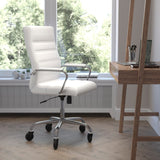 English Elm Commercial Grade High Back LeatherSoft Executive Swivel Office Chair with Chrome Frame, Arms, and Transparent Roller Wheels