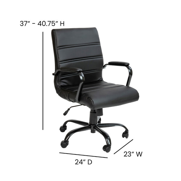 English Elm Commercial Grade Mid-Back LeatherSoft Executive Swivel Office Chair with Frame and Arms