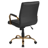 English Elm Commercial Grade Mid-Back LeatherSoft Executive Swivel Office Chair with Gold Frame and Arms