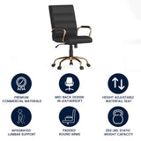 English Elm Commercial Grade Mid-Back LeatherSoft Executive Swivel Office Chair with Gold Frame and Arms