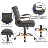 English Elm Commercial Grade Mid-Back LeatherSoft Executive Swivel Office Chair with Gold Frame and Arms