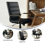 English Elm Commercial Grade Mid-Back LeatherSoft Executive Swivel Office Chair with Gold Frame and Arms