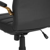 English Elm Commercial Grade Mid-Back LeatherSoft Executive Swivel Office Chair with Gold Frame and Arms