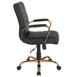 English Elm Commercial Grade Mid-Back LeatherSoft Executive Swivel Office Chair with Gold Frame and Arms