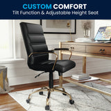 English Elm Commercial Grade Mid-Back LeatherSoft Executive Swivel Office Chair with Gold Frame and Arms