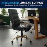 English Elm Commercial Grade Mid-Back LeatherSoft Executive Swivel Office Chair with Gold Frame and Arms