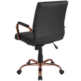 English Elm Commercial Grade Mid-Back LeatherSoft Executive Swivel Office Chair with Rose Gold Frame and Arms