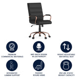 English Elm Commercial Grade Mid-Back LeatherSoft Executive Swivel Office Chair with Rose Gold Frame and Arms