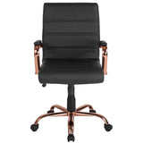 English Elm Commercial Grade Mid-Back LeatherSoft Executive Swivel Office Chair with Rose Gold Frame and Arms