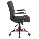 English Elm Commercial Grade Mid-Back LeatherSoft Executive Swivel Office Chair with Rose Gold Frame and Arms