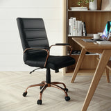 Commercial Grade Mid-Back LeatherSoft Executive Swivel Office Chair with Rose Gold Frame and Arms