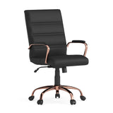 English Elm Commercial Grade Mid-Back LeatherSoft Executive Swivel Office Chair with Rose Gold Frame and Arms