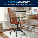 English Elm Commercial Grade Mid-Back LeatherSoft Executive Swivel Office Chair with Black Frame and Arms