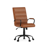 English Elm Commercial Grade Mid-Back LeatherSoft Executive Swivel Office Chair with Black Frame and Arms