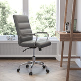 English Elm Commercial Grade Mid-Back LeatherSoft Executive Swivel Office Chair with Chrome Frame and Arms