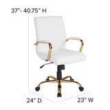 English Elm Commercial Grade Mid-Back LeatherSoft Executive Swivel Office Chair with Gold Frame and Arms