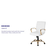 English Elm Commercial Grade Mid-Back LeatherSoft Executive Swivel Office Chair with Gold Frame and Arms